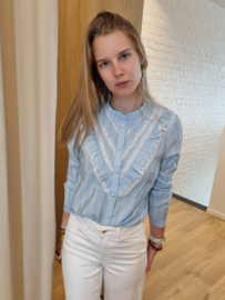 jeansblauw hemdje met kanten afwerking