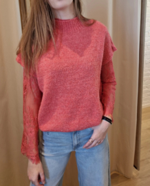 trui met kanten mouwen terra cotta