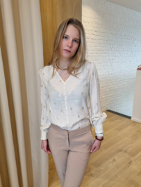 blouse met gouden blaadjes en knoopjes ecru