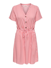 jurk met streepjes en treklintje  rood/wit JDYLAUREL