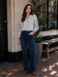 Folyrose LESLIE FIT navy marineblauw - hoge taille STRAIGHT FIT- WIDE LEG front pocket