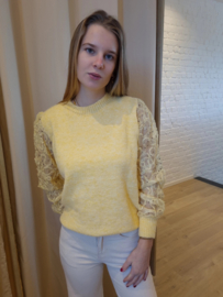 trui met knoopjes en versierde mouwen zonnegeel