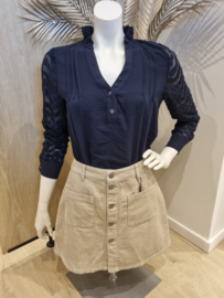 blouse met kanten mouwen marineblauw