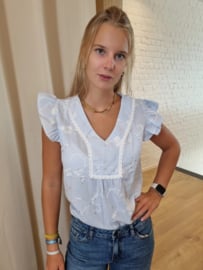 bloesje met V-hals blauw/wit
