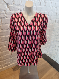 blouse geometrische motief fuchsia/zwart