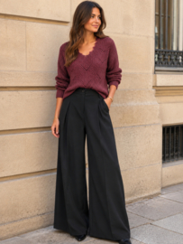 JDYBADUT L/S V-NECK STRUC GLITT PULL KNT windsor wine - ajour trui met V-hals dames