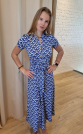 kobaltblauwe stretch jurk met motief