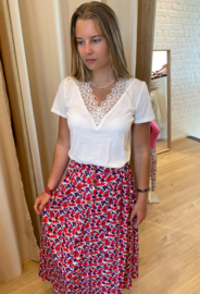 maxi-rok met roze print en knoopjes