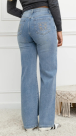 FR hoge taille wide fit met broderiedetail jeansblauw