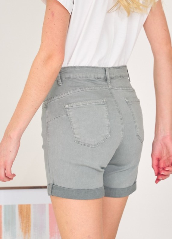 super stretch push up shortje met omslag boord lichtgrijs
