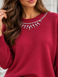 Bordeaux trui met strass detail