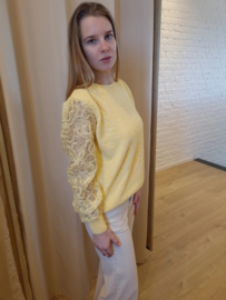 trui met knoopjes en versierde mouwen zonnegeel