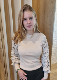 truitje met gehaakte mouwen beige