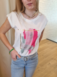T-shirt verfstrepen fuchsia