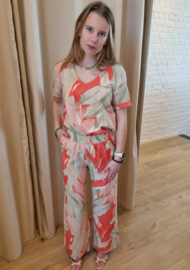 fleurige broek met zalm en kaki print JDYCAMILLE