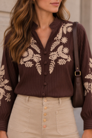 Chocolat blouse met broderie