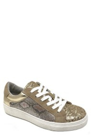 sneaker met reptielenprint en glitter rosé goud