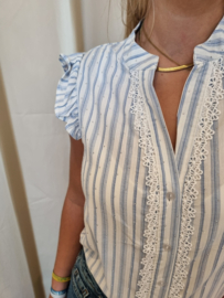 bloesje met fijne lurex en glinsters blauw/wit