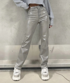 silver metallic pants wide fit