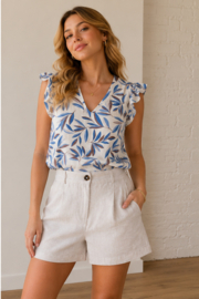 bloesje met lurex en zachte blauwe blaadjesprint