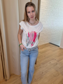 T-shirt verfstrepen fuchsia