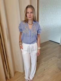 blouse met broderiedetail jeansblauw