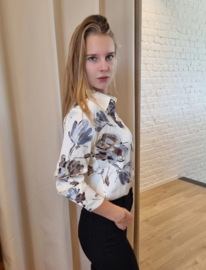 hemd satijn met bloemenprint beige
