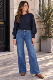 Folyrose LESLIE FIT medium blue jeans margietbroderie - STRAIGT FIT - WIDE LEG