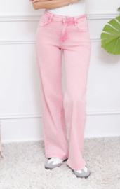 FR hoge taille wide fit washed roze