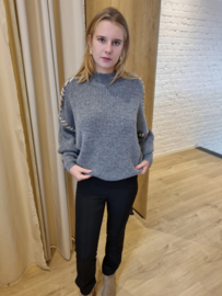 trui met kleurband grijs