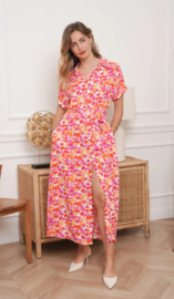 maxi-hemdjurk met bloemenmotief fuchsia