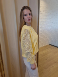 trui met knoopjes en versierde mouwen zonnegeel