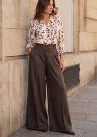 Chocolat wide leg broek met plooidetail