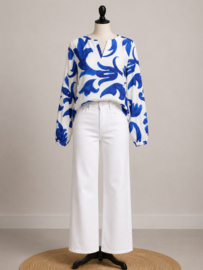 blouse met kobaltblauwe print JDYTROYA