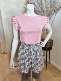 shortje met roze en blauwe print