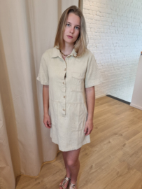 stevige katoenen jurk met zakje beige KILKY