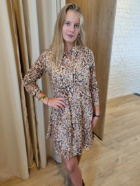 jurk met fijne lurex en beige luipaardprint