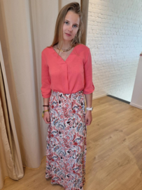 blouse met V-hals en 3/4 mouw JDY koraal