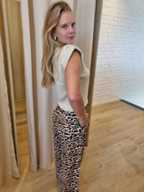 losse broek in viscose met camel luipaardprint