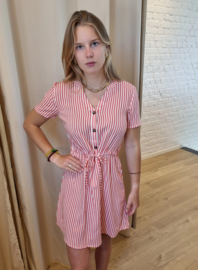 jurk met streepjes en treklintje  rood/wit JDYLAUREL