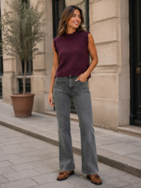 Folyrose LESLIE FIT donkergrijs - dark grey denim - hoge taille STRAIGHT FIT- WIDE LEG front pocket