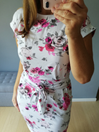 jurk met striklint en bloemenprint roze/wit