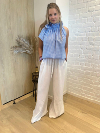 blousetop fronsjes ruitjes blauw