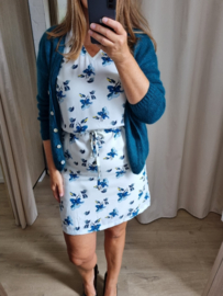 jurk met bindlintje en blauw motief