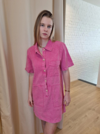 stevige katoenen jurk met zakje fuchsia