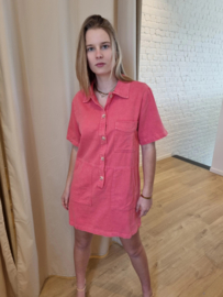 stevige katoenen jurk met zakje koraal