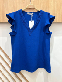 blouse met kanten afwerking kobaltblauw