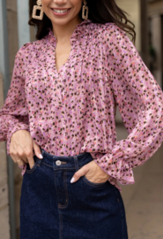 blouse met roze print