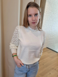 truitje met glanzende mouwen ecru