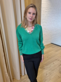 trui kanten hals en mouwen diepgroen